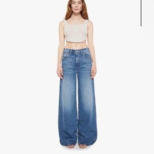MOTHER The Ditcher Roller Sneak Denim High Rise Wide Leg Jeans in Heart Throb 27